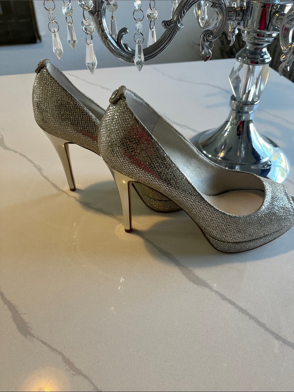 Michael Kors Gold Glitter Peep-Toe Heels